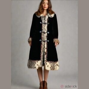 Vintage Borg Embroidered Black Fur Trimmed Penny Lane Coat